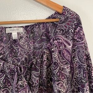 Dress Barn Purple Paisley Floral Printed Ruffle Front Blouse Size 1X